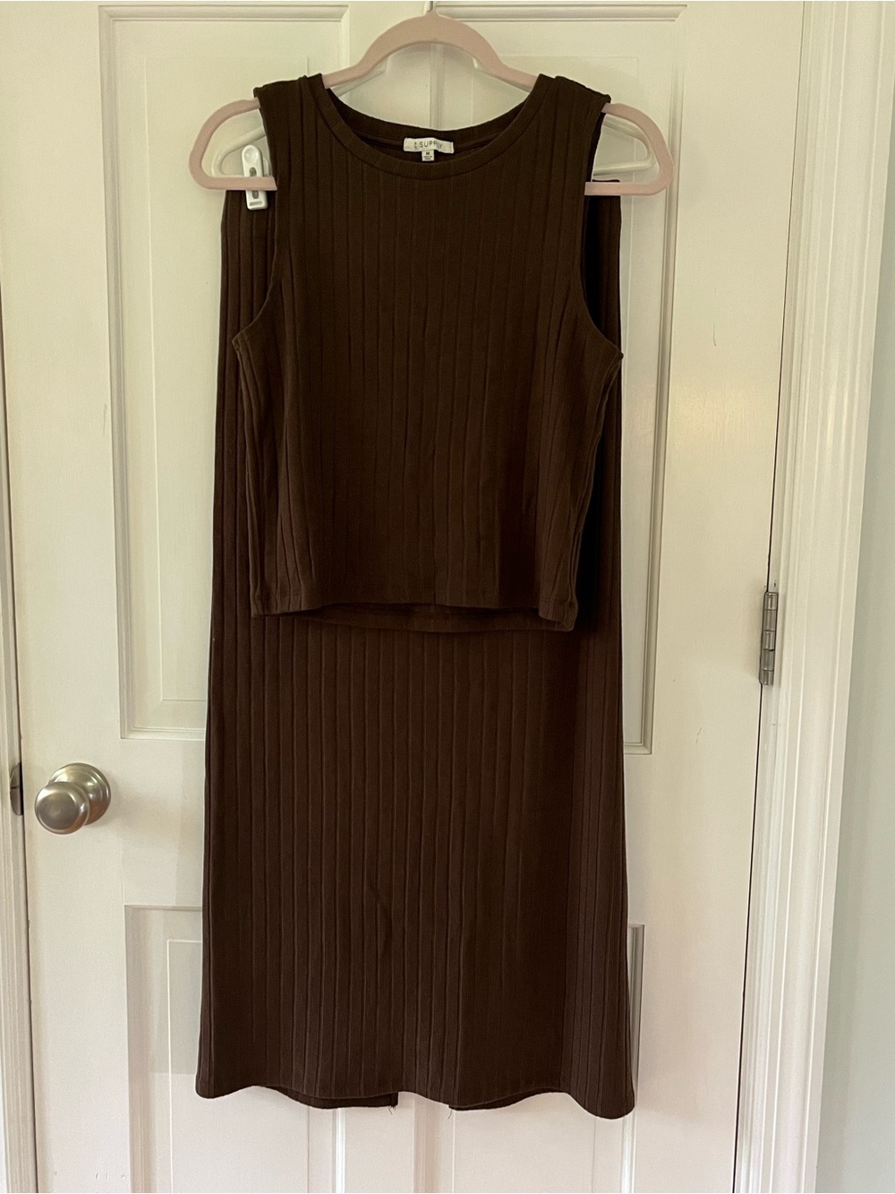 🌟ZSupply Chocolate Brown Ribbed Tank and Maxi Skirt Matching Set Size M/L